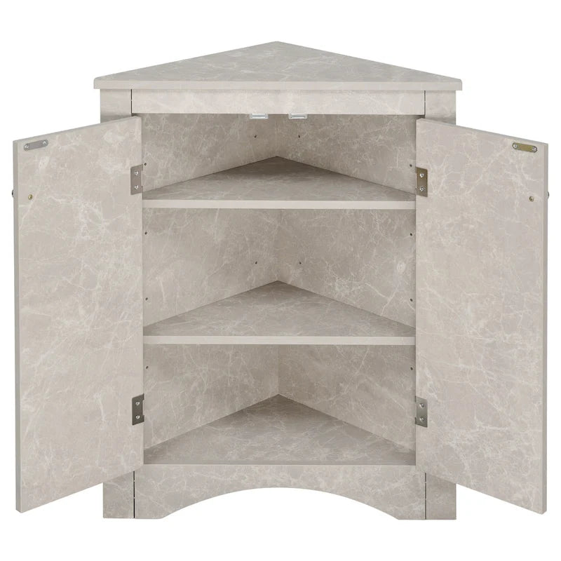 Meuble de rangement d'angle gris pour salle de bain avec étagères réglables