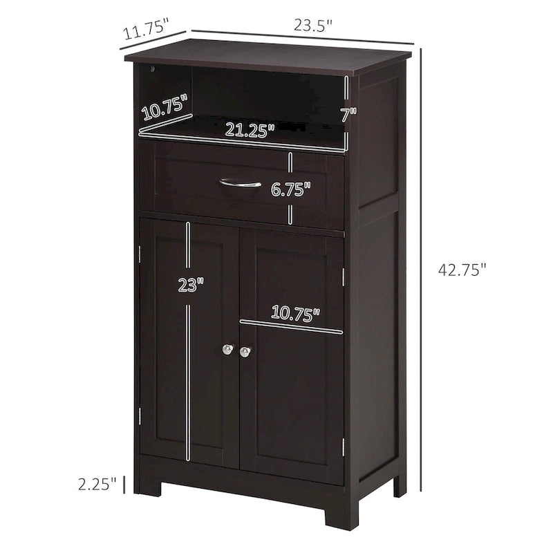 kleankin Armoire de rangement de salle de bain moderne sur pied avec tiroir et étagère réglable - 29,8 x 59,7 x 108,6 cm