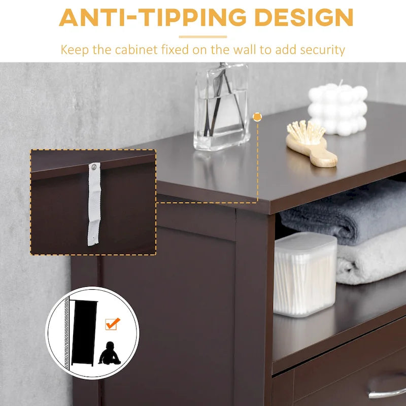 kleankin Armoire de rangement de salle de bain moderne sur pied avec tiroir et étagère réglable - 29,8 x 59,7 x 108,6 cm