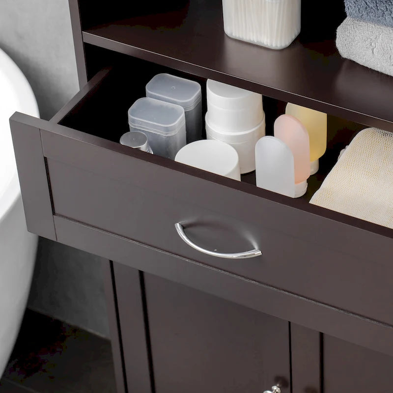 kleankin Armoire de rangement de salle de bain moderne sur pied avec tiroir et étagère réglable - 29,8 x 59,7 x 108,6 cm
