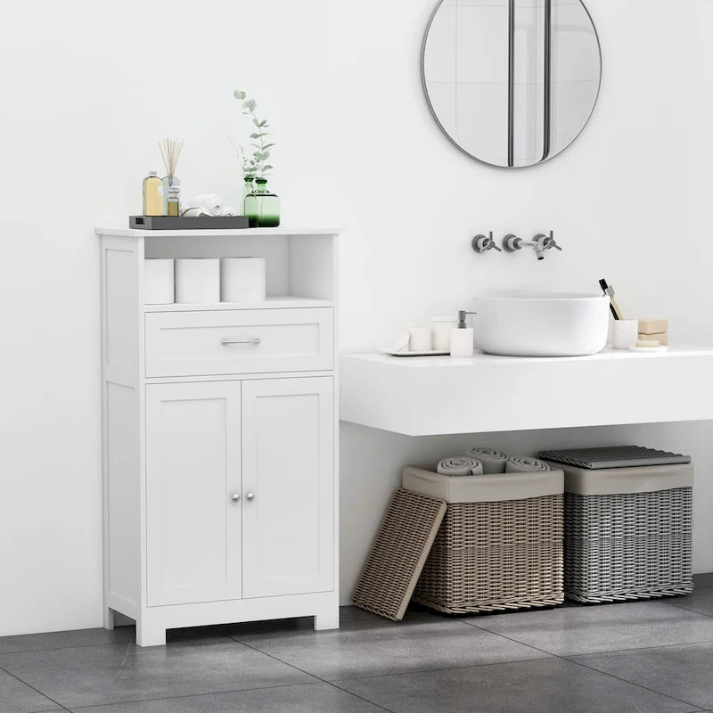 kleankin Armoire de rangement de salle de bain moderne sur pied avec tiroir et étagère réglable - 29,8 x 59,7 x 108,6 cm