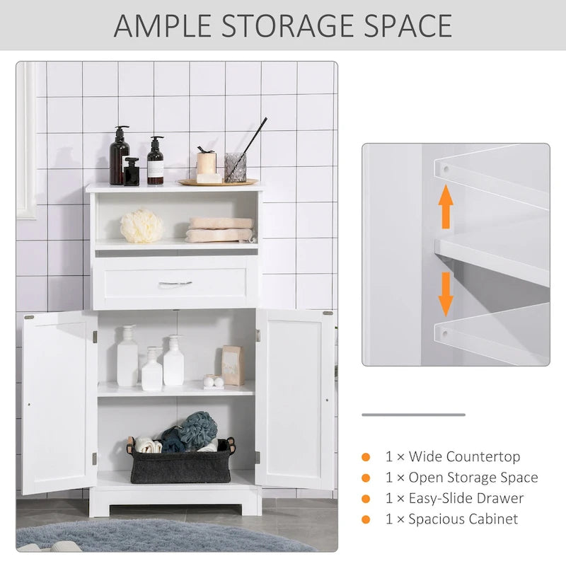 kleankin Armoire de rangement de salle de bain moderne sur pied avec tiroir et étagère réglable - 29,8 x 59,7 x 108,6 cm
