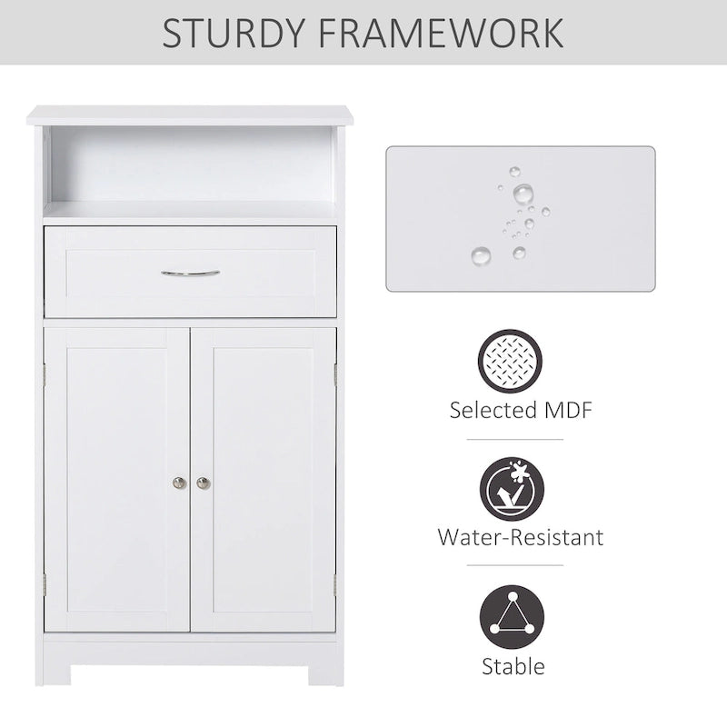 kleankin Armoire de rangement de salle de bain moderne sur pied avec tiroir et étagère réglable - 29,8 x 59,7 x 108,6 cm