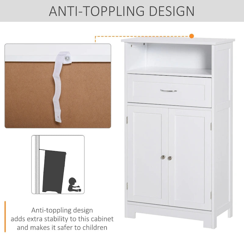 kleankin Armoire de rangement de salle de bain moderne sur pied avec tiroir et étagère réglable - 29,8 x 59,7 x 108,6 cm