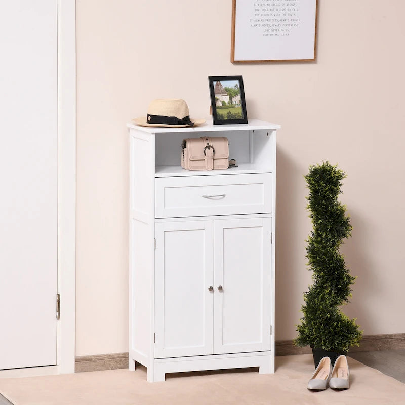 kleankin Armoire de rangement de salle de bain moderne sur pied avec tiroir et étagère réglable - 29,8 x 59,7 x 108,6 cm