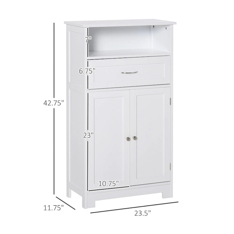 kleankin Armoire de rangement de salle de bain moderne sur pied avec tiroir et étagère réglable - 29,8 x 59,7 x 108,6 cm