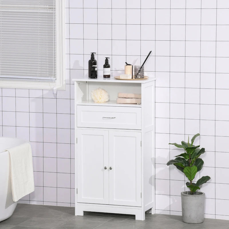 kleankin Armoire de rangement de salle de bain moderne sur pied avec tiroir et étagère réglable - 29,8 x 59,7 x 108,6 cm