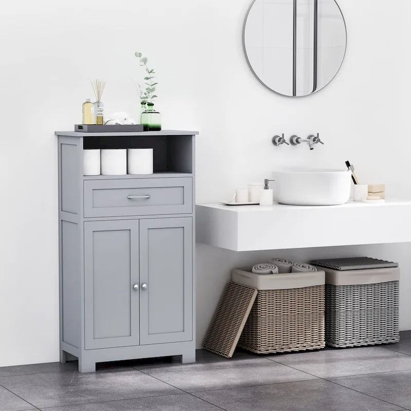 kleankin Armoire de rangement de salle de bain moderne sur pied avec tiroir et étagère réglable - 29,8 x 59,7 x 108,6 cm