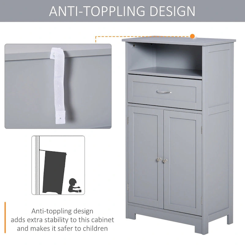 kleankin Armoire de rangement de salle de bain moderne sur pied avec tiroir et étagère réglable - 29,8 x 59,7 x 108,6 cm