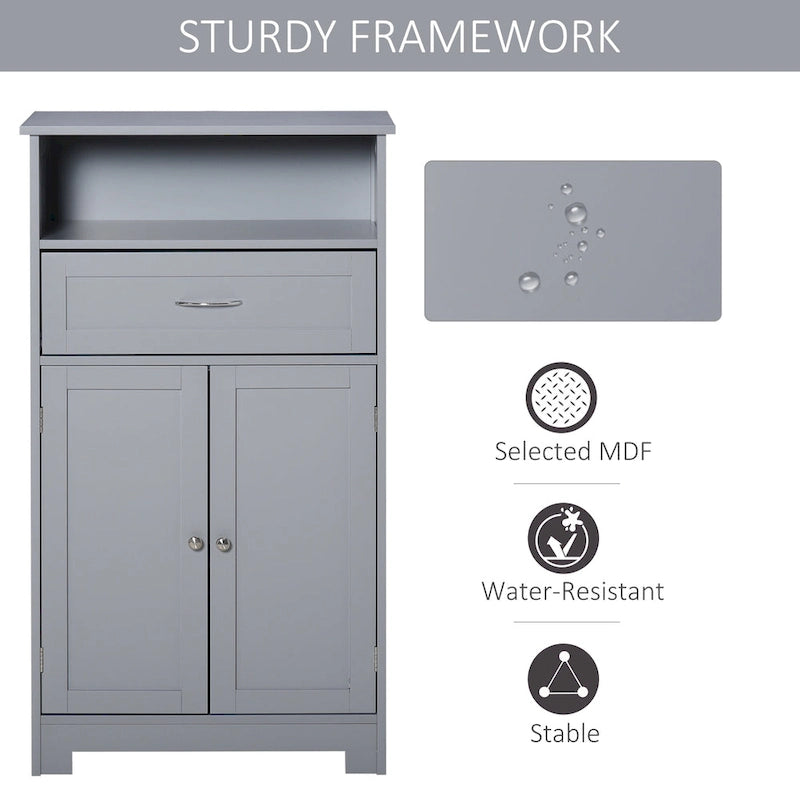 kleankin Armoire de rangement de salle de bain moderne sur pied avec tiroir et étagère réglable - 29,8 x 59,7 x 108,6 cm