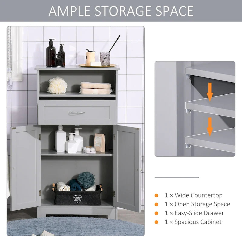 kleankin Armoire de rangement de salle de bain moderne sur pied avec tiroir et étagère réglable - 29,8 x 59,7 x 108,6 cm
