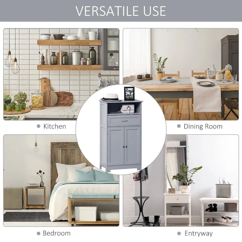 kleankin Armoire de rangement de salle de bain moderne sur pied avec tiroir et étagère réglable - 29,8 x 59,7 x 108,6 cm