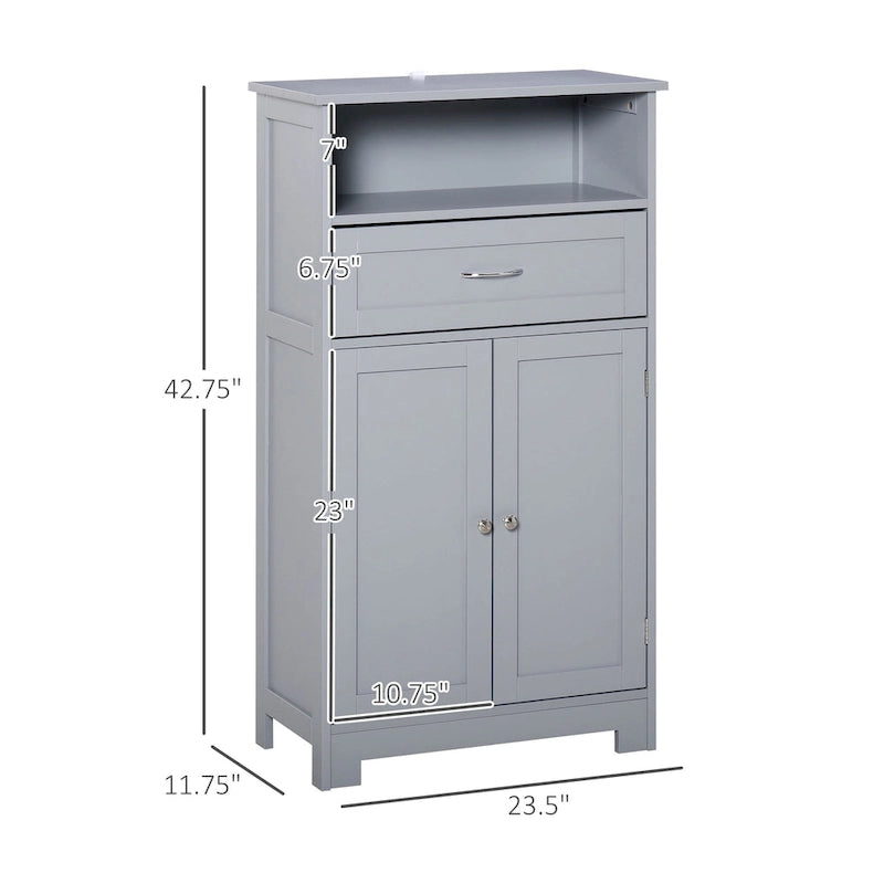 kleankin Armoire de rangement de salle de bain moderne sur pied avec tiroir et étagère réglable - 29,8 x 59,7 x 108,6 cm