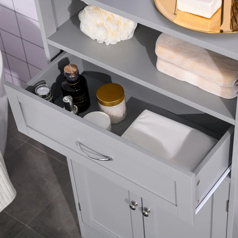 kleankin Armoire de rangement de salle de bain moderne sur pied avec tiroir et étagère réglable - 29,8 x 59,7 x 108,6 cm