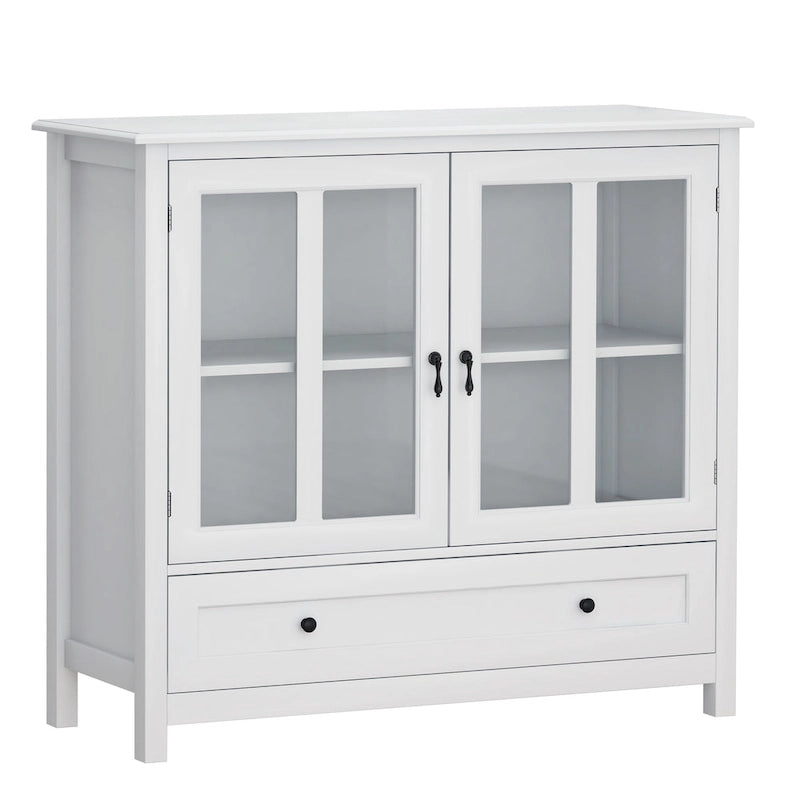 Meuble de rangement buffet avec double porte vitrée et poignée unique en forme de cloche