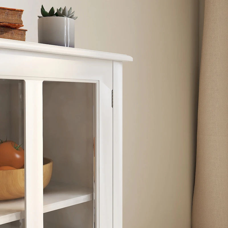 Meuble de rangement buffet avec double porte vitrée et poignée unique en forme de cloche