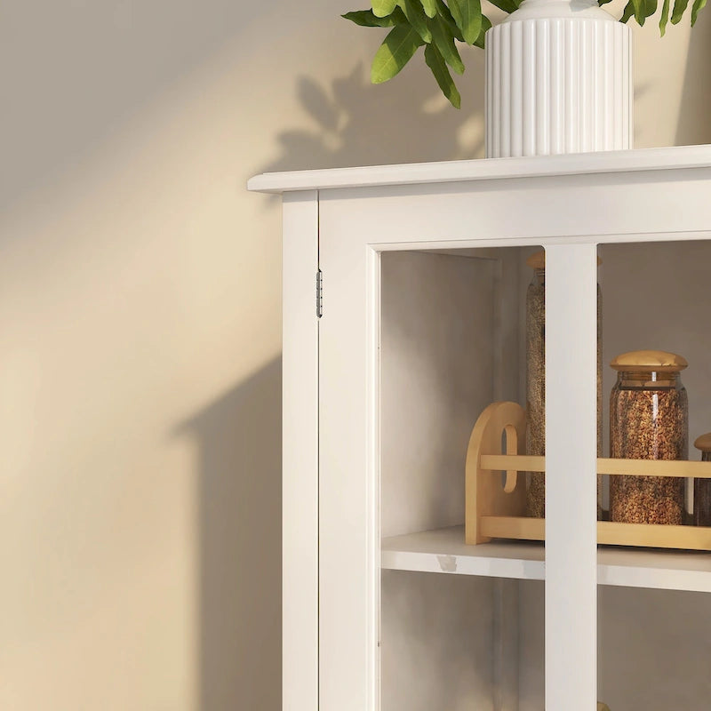 Meuble de rangement buffet avec double porte vitrée et poignée unique en forme de cloche