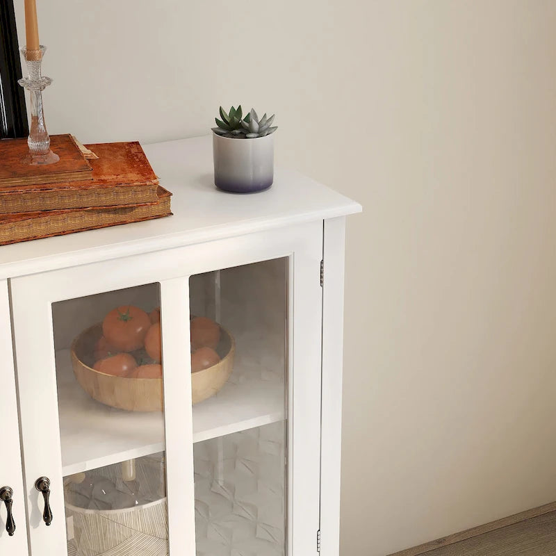 Meuble de rangement buffet avec double porte vitrée et poignée unique en forme de cloche