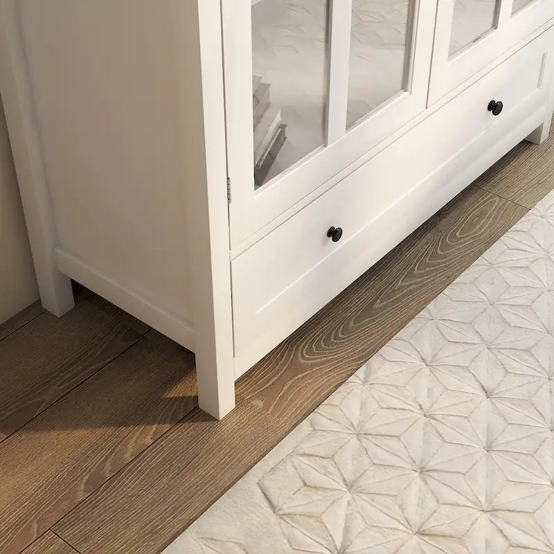 Meuble de rangement buffet avec double porte vitrée et poignée unique en forme de cloche