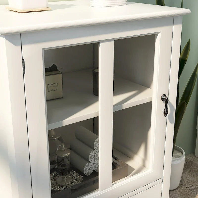 Meuble de rangement buffet avec double porte vitrée et poignée unique en forme de cloche