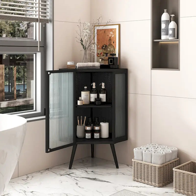 Meuble d'angle bas de 22,25 po avec porte en verre trempé
