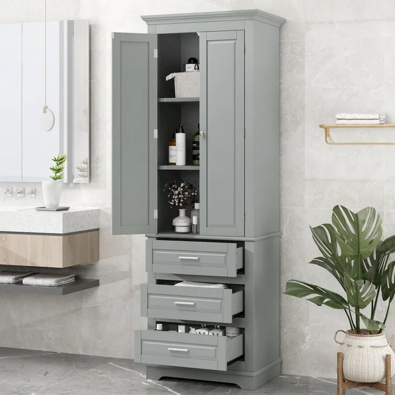 Meuble de rangement haut avec trois tiroirs pour salle de bain