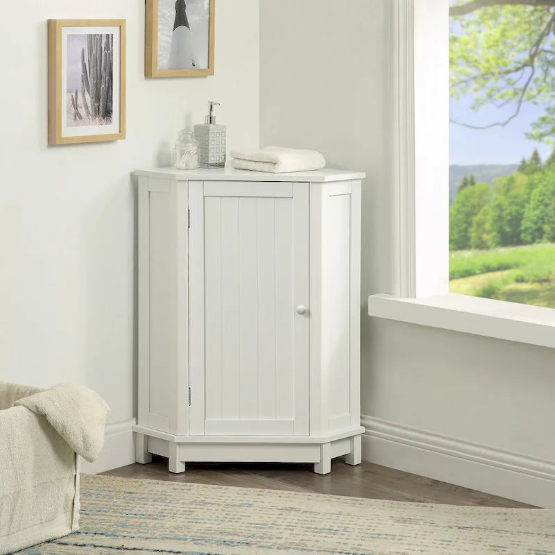 Meuble de rangement d'angle triangulaire pour salle de bain en MDF avec étagère réglable