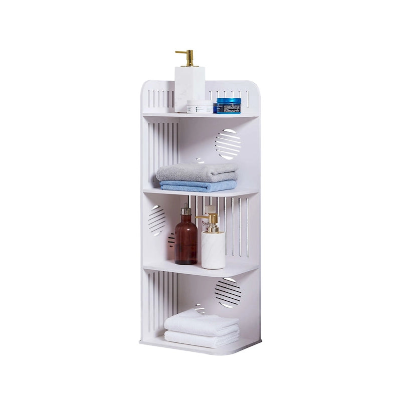 Étagère d'angle de rangement à 4 niveaux pour salle de bain, blanc