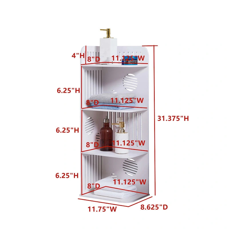 Étagère d'angle de rangement à 4 niveaux pour salle de bain, blanc