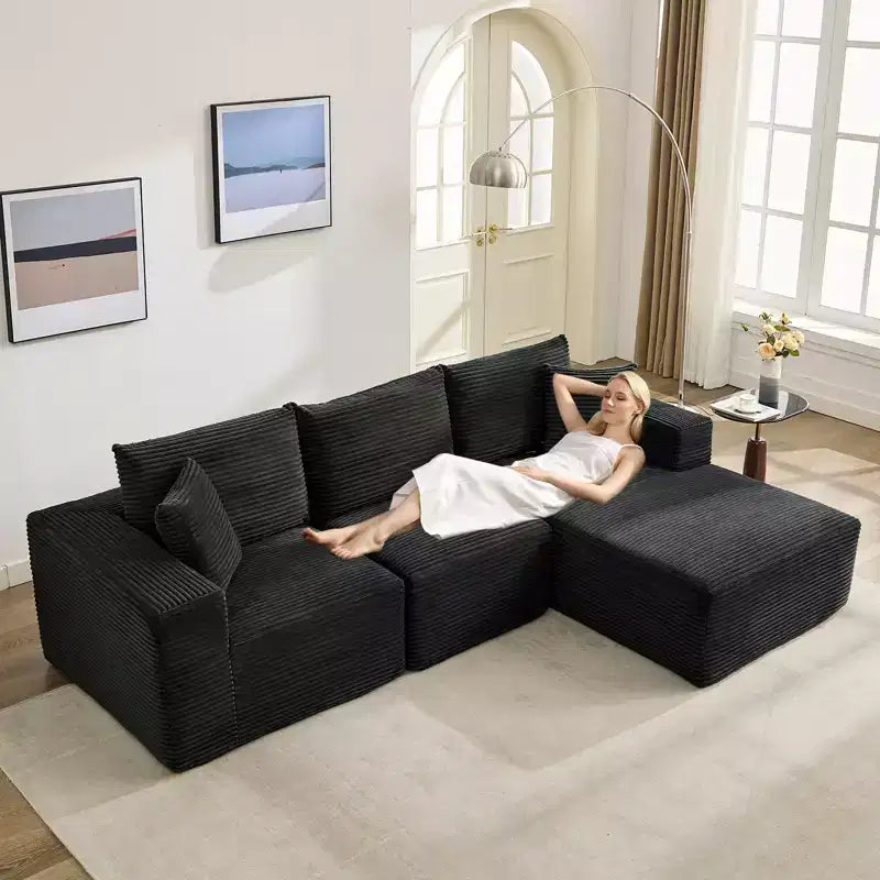 108 Modern Sofa Couch, 3 Seater Upholstered L Shaped Sofa with Pillows, Deep Seat Sofa, No Assembly Required