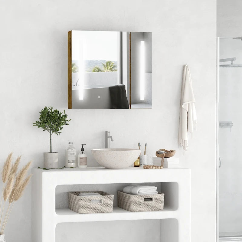 kleankin Armoire de toilette à miroir avec éclairage LED 69,85 cm x 64,77 cm, à intensité variable, à fixer au mur