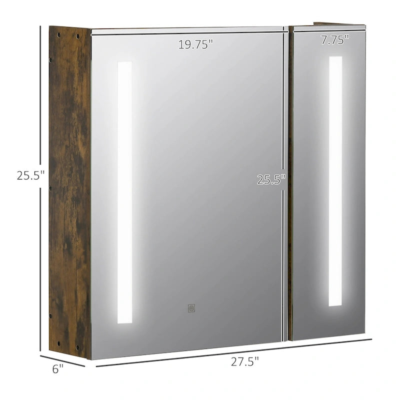 kleankin Armoire de toilette à miroir avec éclairage LED 69,85 cm x 64,77 cm, à intensité variable, à fixer au mur