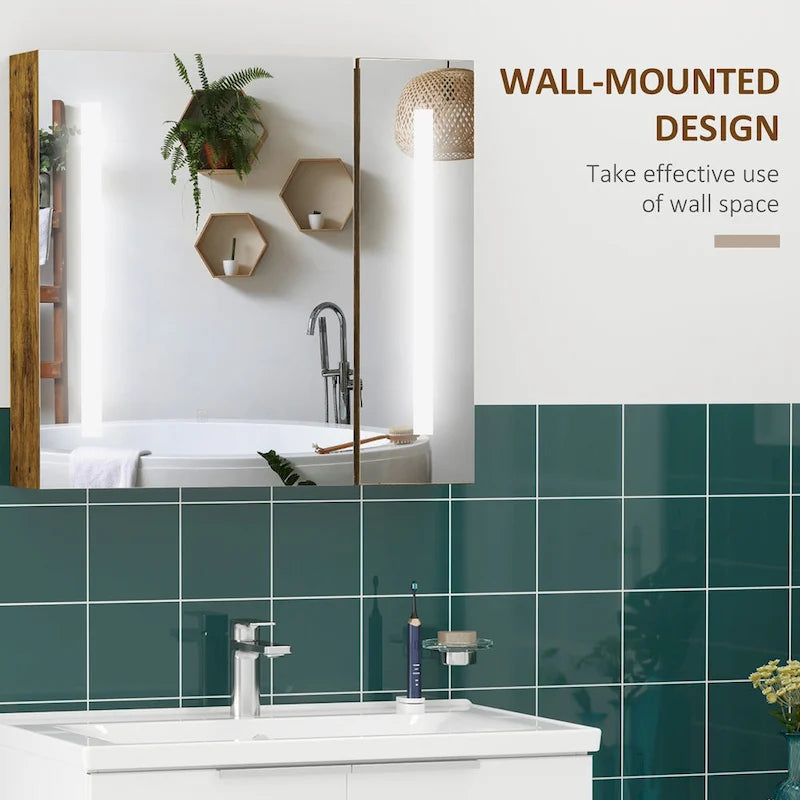 kleankin Armoire de toilette à miroir avec éclairage LED 69,85 cm x 64,77 cm, à intensité variable, à fixer au mur