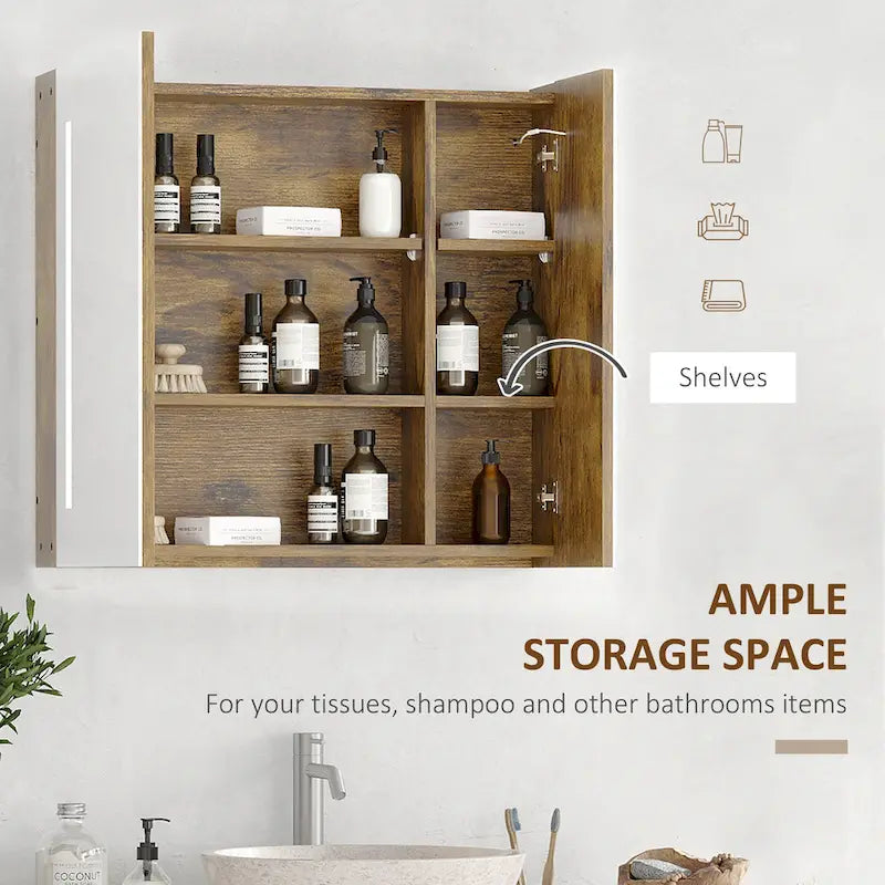 kleankin Armoire de toilette à miroir avec éclairage LED 69,85 cm x 64,77 cm, à intensité variable, à fixer au mur