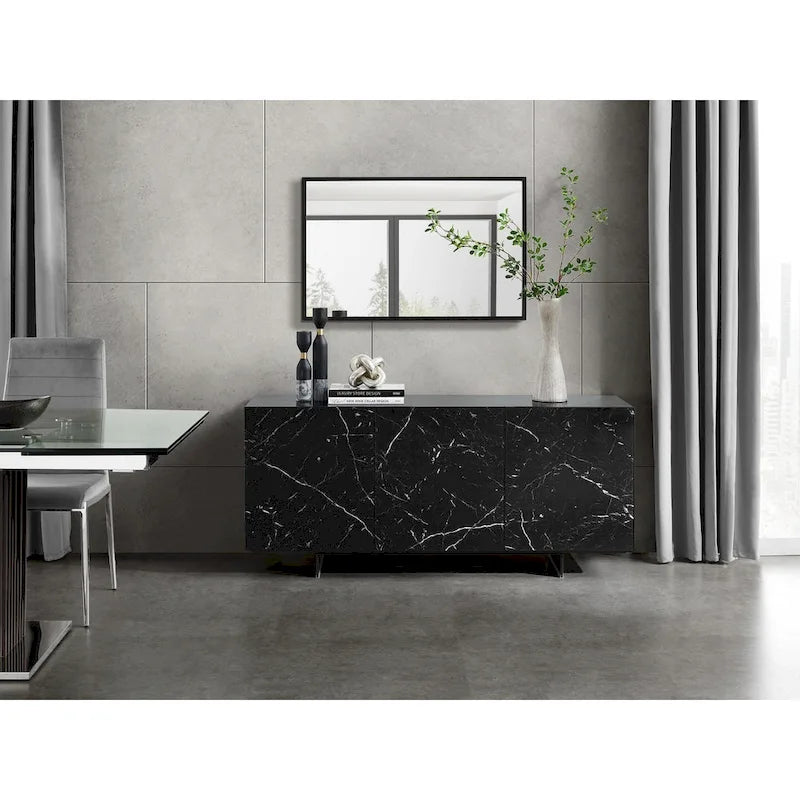 Plat de service en céramique marbrée blanche STONE. - N/A