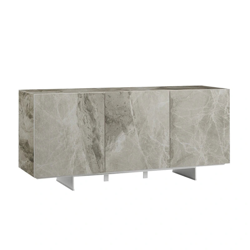 Plat de service en céramique marbrée blanche STONE. - N/A