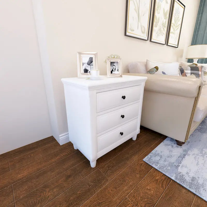 Table de chevet à 3 tiroirs, meuble de rangement en bois