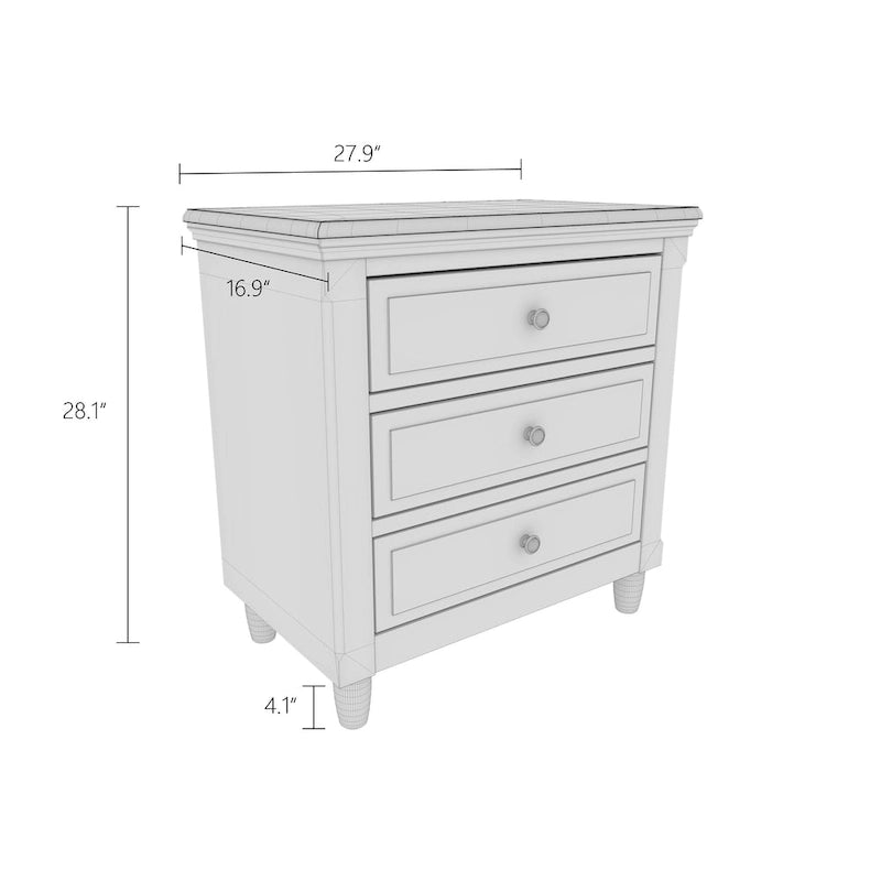 Table de chevet à 3 tiroirs, meuble de rangement en bois