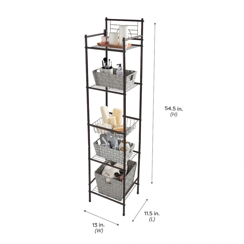 Étagère de Rangement Bath Bliss à 5 Niveaux en Bronze Huilé - 13x11.6x58.7