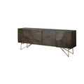 Buffet Darwin Brown en bois massif, base en métal doré, 4 portes – 80.1L x 17.3W x 29.9H
