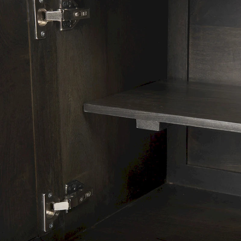 Buffet Darwin Brown en bois massif, base en métal doré, 4 portes – 80.1L x 17.3W x 29.9H