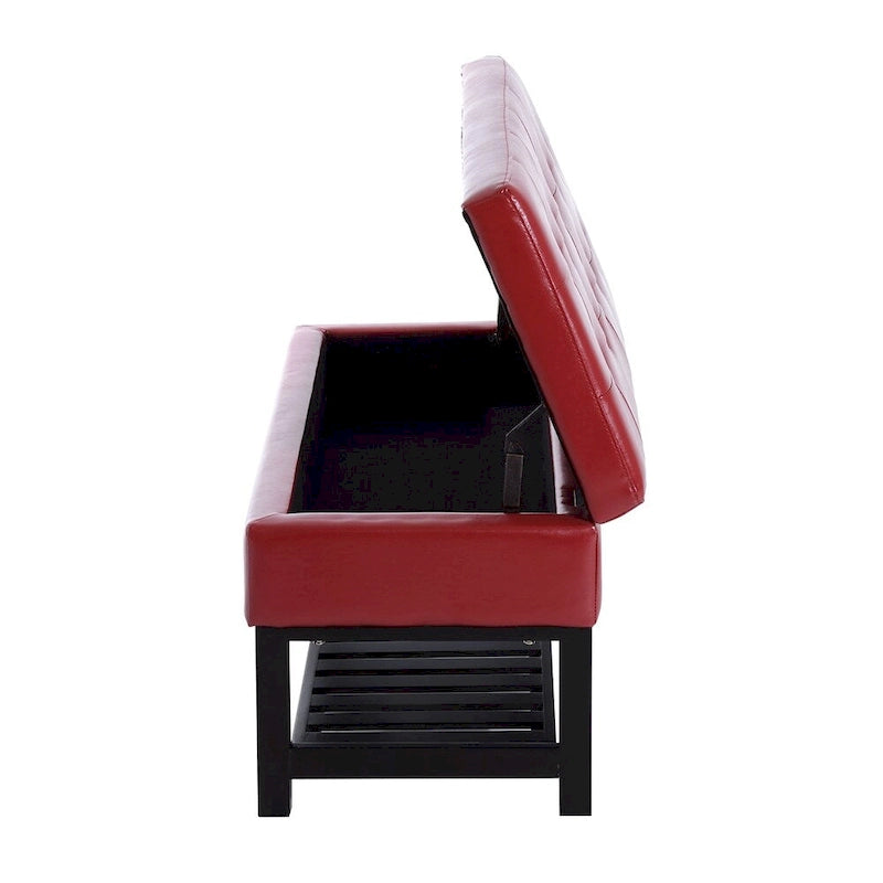 Banc de rangement ottoman avec porte-chaussures capitonné en cuir PU rouge Porch & Den Westfield de 44 pouces