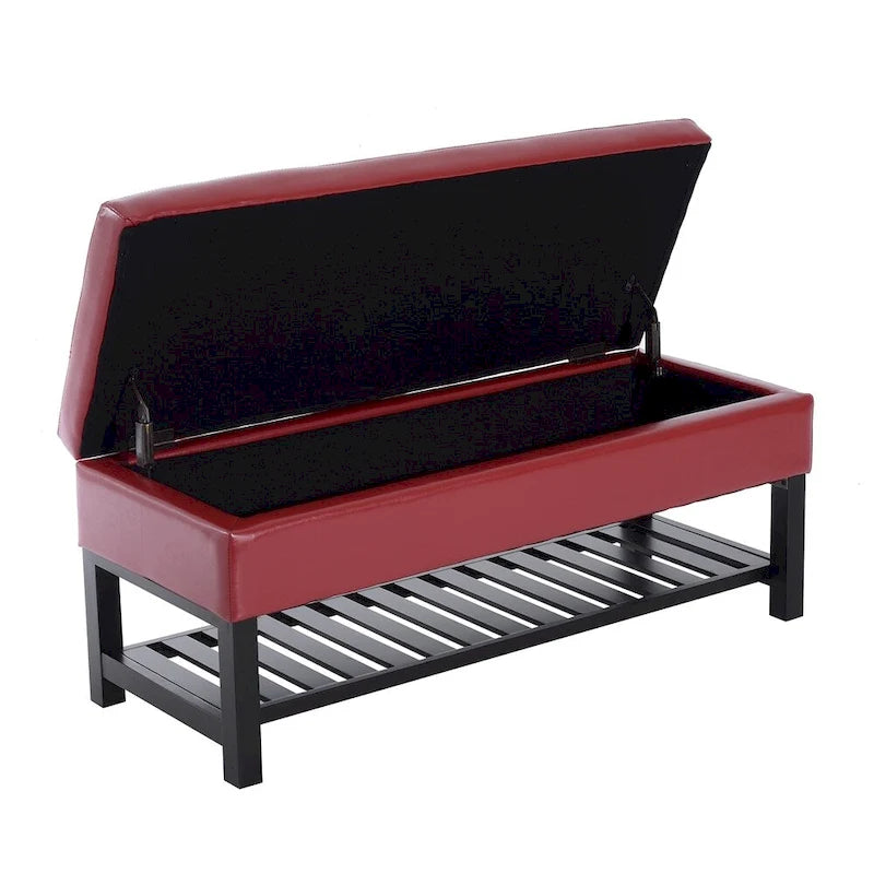 Banc de rangement ottoman avec porte-chaussures capitonné en cuir PU rouge Porch & Den Westfield de 44 pouces
