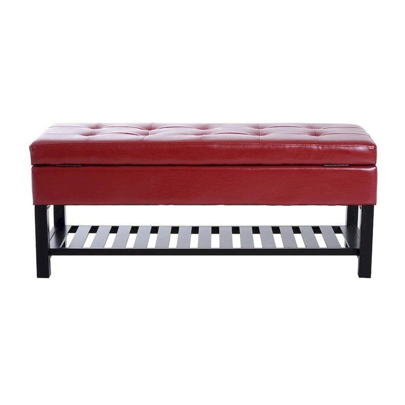 Banc de rangement ottoman avec porte-chaussures capitonné en cuir PU rouge Porch & Den Westfield de 44 pouces