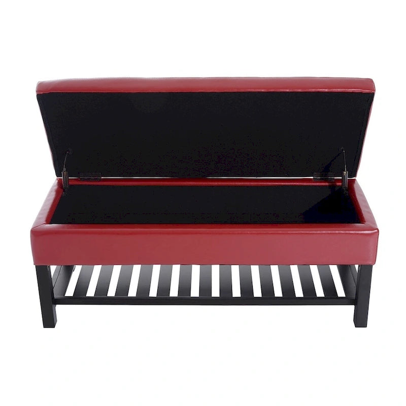 Banc de rangement ottoman avec porte-chaussures capitonné en cuir PU rouge Porch & Den Westfield de 44 pouces