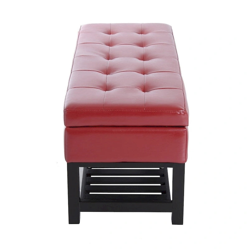 Banc de rangement ottoman avec porte-chaussures capitonné en cuir PU rouge Porch & Den Westfield de 44 pouces