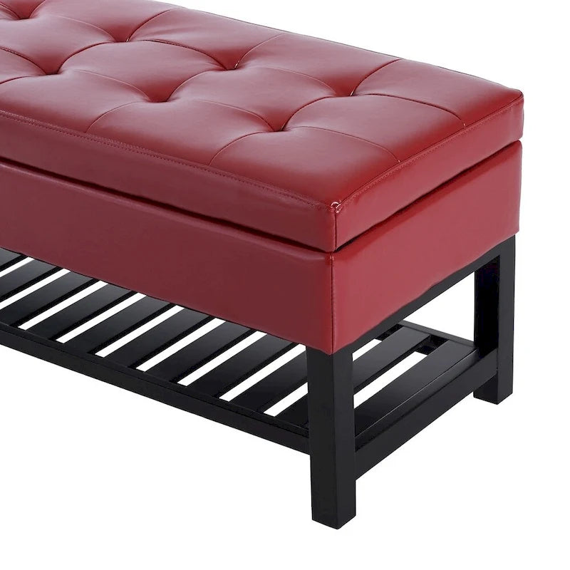 Banc de rangement ottoman avec porte-chaussures capitonné en cuir PU rouge Porch & Den Westfield de 44 pouces