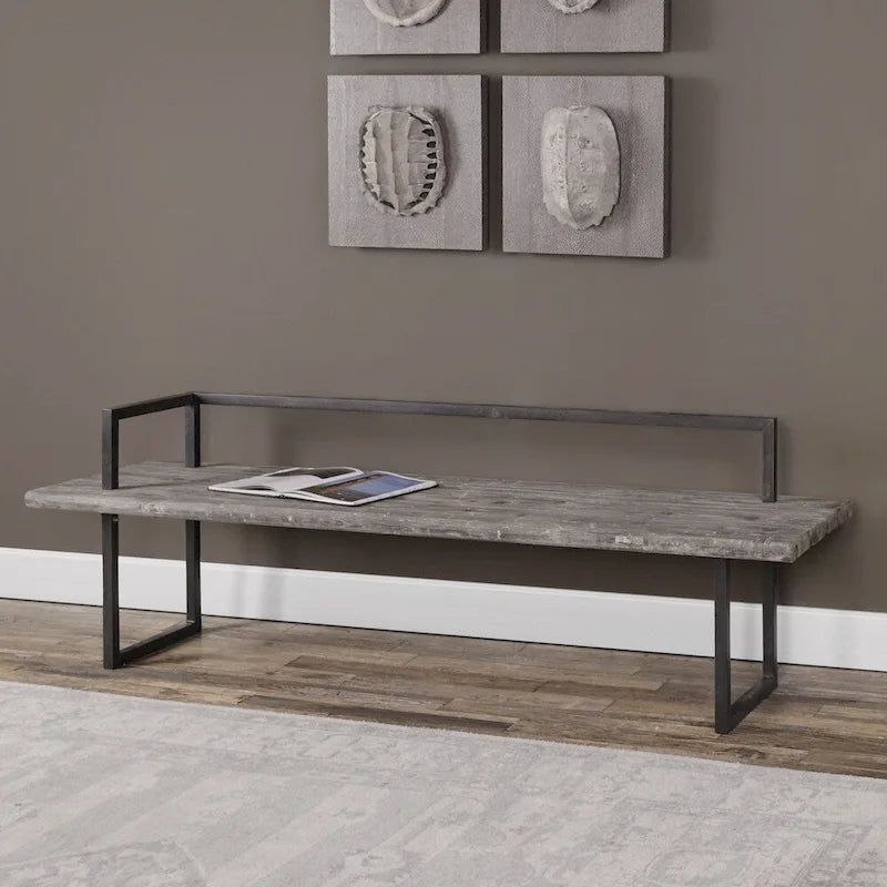 Banc Herbert en bois de récupération blanc antique Uttermost
