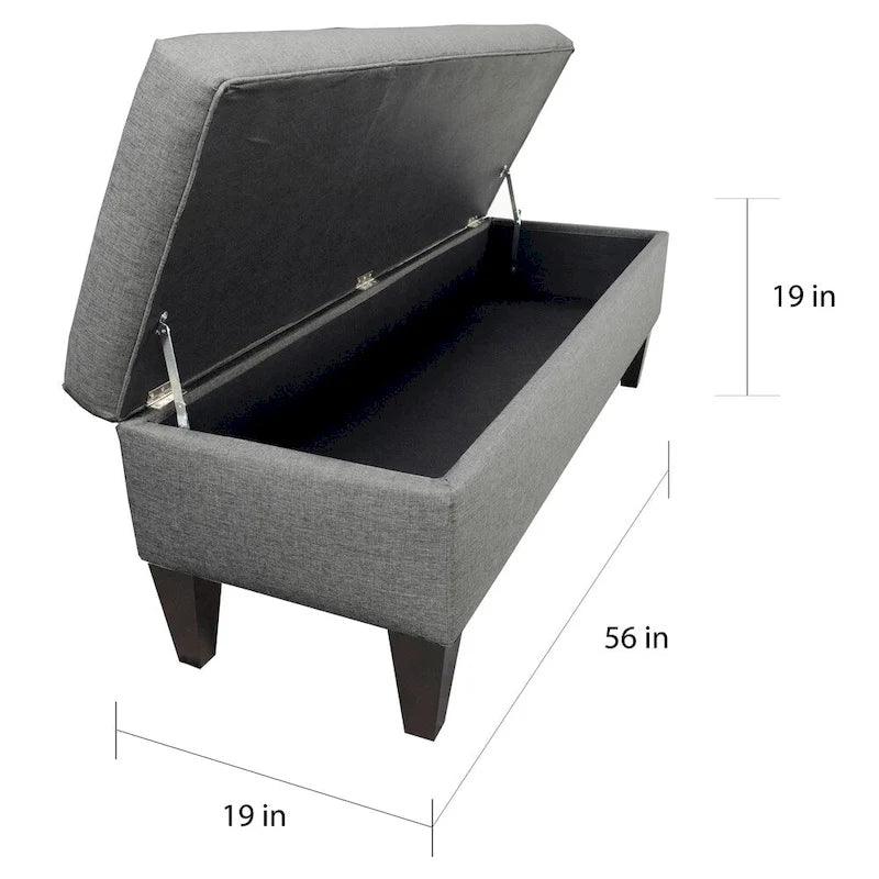 Banc de rangement ottoman capitonné long Brooke à 10 boutons