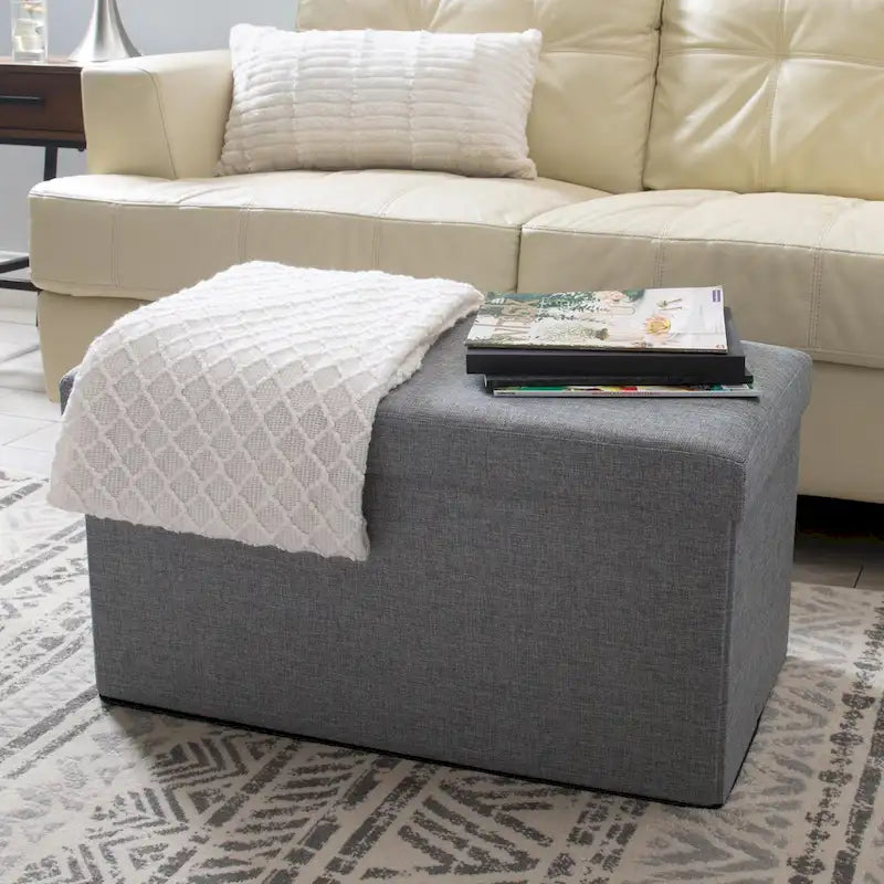 Simplifiez le Pouf pliant double aspect lin gris - 76 x 38 x 38
